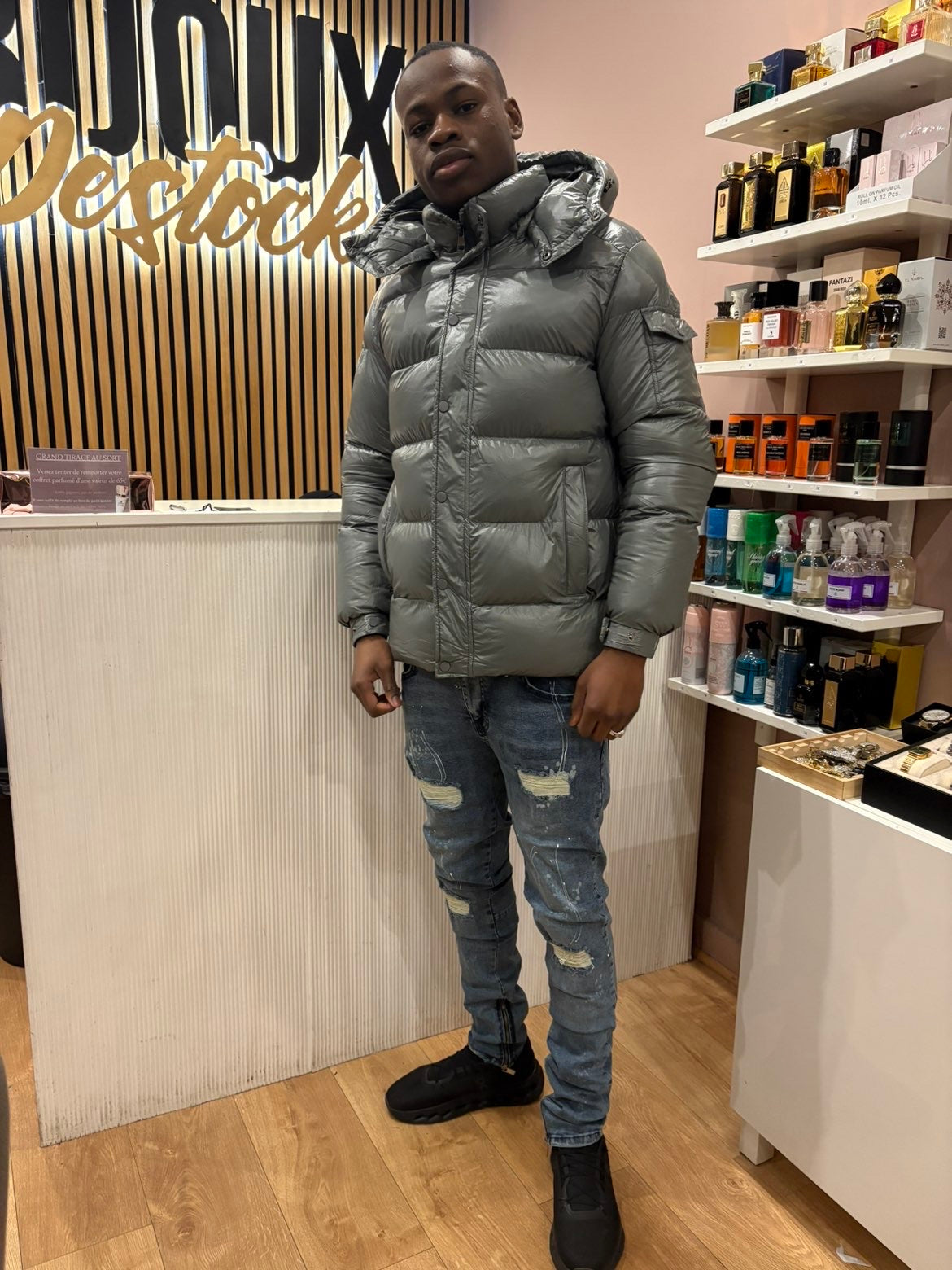 Doudoune brillante grise